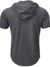 Men's Full Size Casual Hooded Henley T-Shirt Plus Size Mens Tops