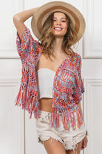BiBi Open Front Fringed Crop Knit Cardigan Burnt Orange Multi Woman Outerwear