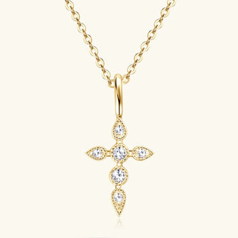 925 Sterling Silver Moissanite Cross Pendant Necklace Gold One Size