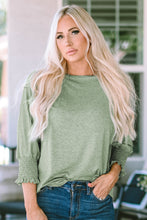 Round Neck Three-Quarter Sleeve Top Sage