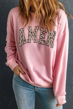 Round Neck Dropped Shoulder AMEN Graphic Sweatshirt Pink Woman Sweatshirts