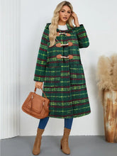 Plaid Long Sleeve Hooded Coat with Pockets Woman Outerwear