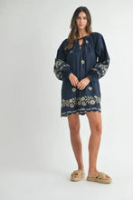 MABLE Embroidered Long Sleeve Peasant Mini Dress Casual Dresses