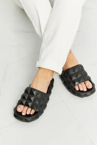 Legend Let's Chill 3D Stud Slide Sandal Black Woman Slippers