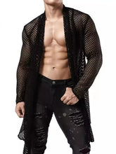 Men's Openwork Open Front Long Sleeve Cover-Up Black