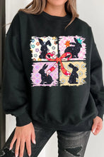Floral Bunny Plaid Bow Graphic Easter Sweatshirt Black