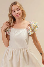 BiBi Flower Embroidered Floral Print Sleeve Dress Casual Dresses