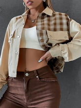 Snap Down Color Block Plaid Jacket Woman Outerwear