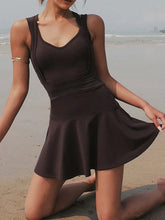 V-Neck Wide Strap Active Dress with Unitard Liner Black