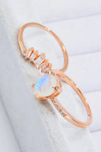 Natural Moonstone and Zircon 18K Rose Gold-Plated Two-Piece Ring Set Rings
