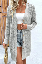 Openwork Button Down Long Sleeve Cardigan Gray Woman Outerwear