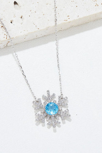 925 Sterling Silver Topaz Snowflake Shape Necklace Silver One Size