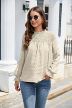Smocked Mock Neck Swiss Dot Top Cream