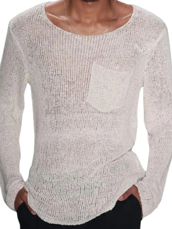 Men's Plus Size Round Neck Long Sleeve Knit T-Shirt Ivory