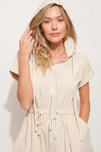 And The Why Short Sleeve String Details Hooded Mini Dress Almond Casual Dresses