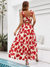 Honey Floral Tie Shoulder Top and Tiered Maxi Skirt Set Woman Maxi Dress