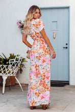 Printed Surplice Short Sleeve Tie Waist Maxi Dress