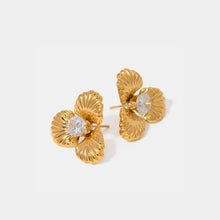 Stainless Steel Zircon Flower Shape Earrings Gold One Size