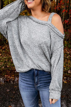 Asymmetrical Neck Long Sleeve T-Shirt Gray