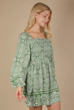 VERY J Printed Smocked Chest Boho Mini Dress Casual Dresses