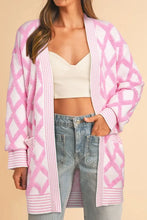 Geometric Open Front Long Sleeve Cardigan Blush Pink Woman Outerwear