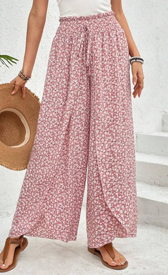 Slit Printed Wide leg Pants Blush Pink