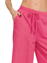 Zenana woven crepe vibrant pink cropped pants with elastic waistband and drawstring for comfortable wear
