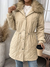 Drawstring Snap Down Long Sleeve Outerwear Tan Woman Outerwear