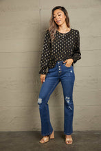 Perfee Printed Round Neck Flounce Sleeve Blouse Woman Blouses
