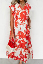 Floral V-Neck Summer Midi Dress Orange Woman Casual Dress