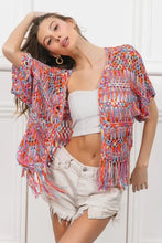 BiBi Open Front Fringed Crop Knit Cardigan Woman Outerwear