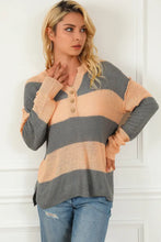Striped Buttoned Dropped Shoulder Slit Sweater Sweater Pullovers