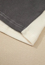 Waffle-Knit Two-Tone Long Sleeve Hoodie Woman Sweatshirts