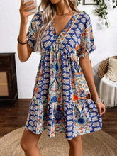 Printed V-Neck Short Sleeve Dress Casual Dresses
