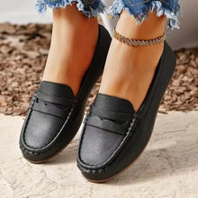 PU Leather Round Toe Flat Slip-Ons Black Woman Loafers