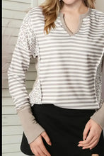 Exposed Seam Striped Notched Blouse Woman Blouses