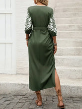 Side Slit Printed Tie Neck Dress Casual Dresses