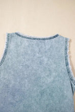 Mineral Wash Denim Frayed U Neck Sleeveless Top Woman Denim Tops
