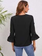 V-Neck Lace Detail Flounce Sleeve Blouse Woman Blouses