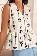Tied Front Bow Print Peplum Tank Cream
