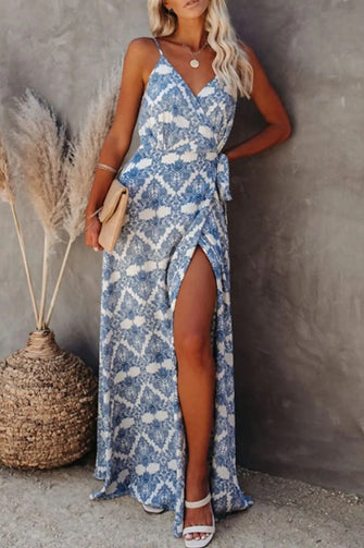 Printed Tied Maxi Cami Dress Sky Blue Woman Maxi Dress