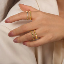 Gold-Plated Czech Diamond Double-Layered Ring Dark Green 7 Rings