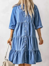 Full Size Ruffled Hem Button Up Denim Midi Dress Plus Size Woman Dress