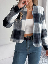 Plaid Open Front Long Sleeve Jacket Woman Outerwear