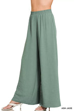 Ash jade wide-leg zenana woven airflow pants with soft textured fabric and comfortable elastic waistband