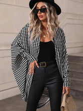 Houndstooth Open Front Batwing Sleeve Cardigan Black