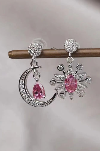 1 Carat Moissanite 925 Sterling Silver Moon & Star Earrings Deep Rose One Size