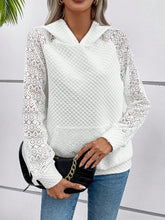 Lace Openwork Kangaroo Pocket Hoodie Woman Sweatshirts