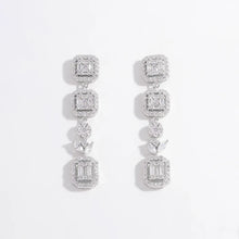 925 Sterling Silver Inlaid Zircon Geometric Dangle Earrings Silver One Size