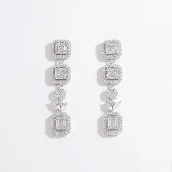 925 Sterling Silver Inlaid Zircon Geometric Dangle Earrings Silver One Size
